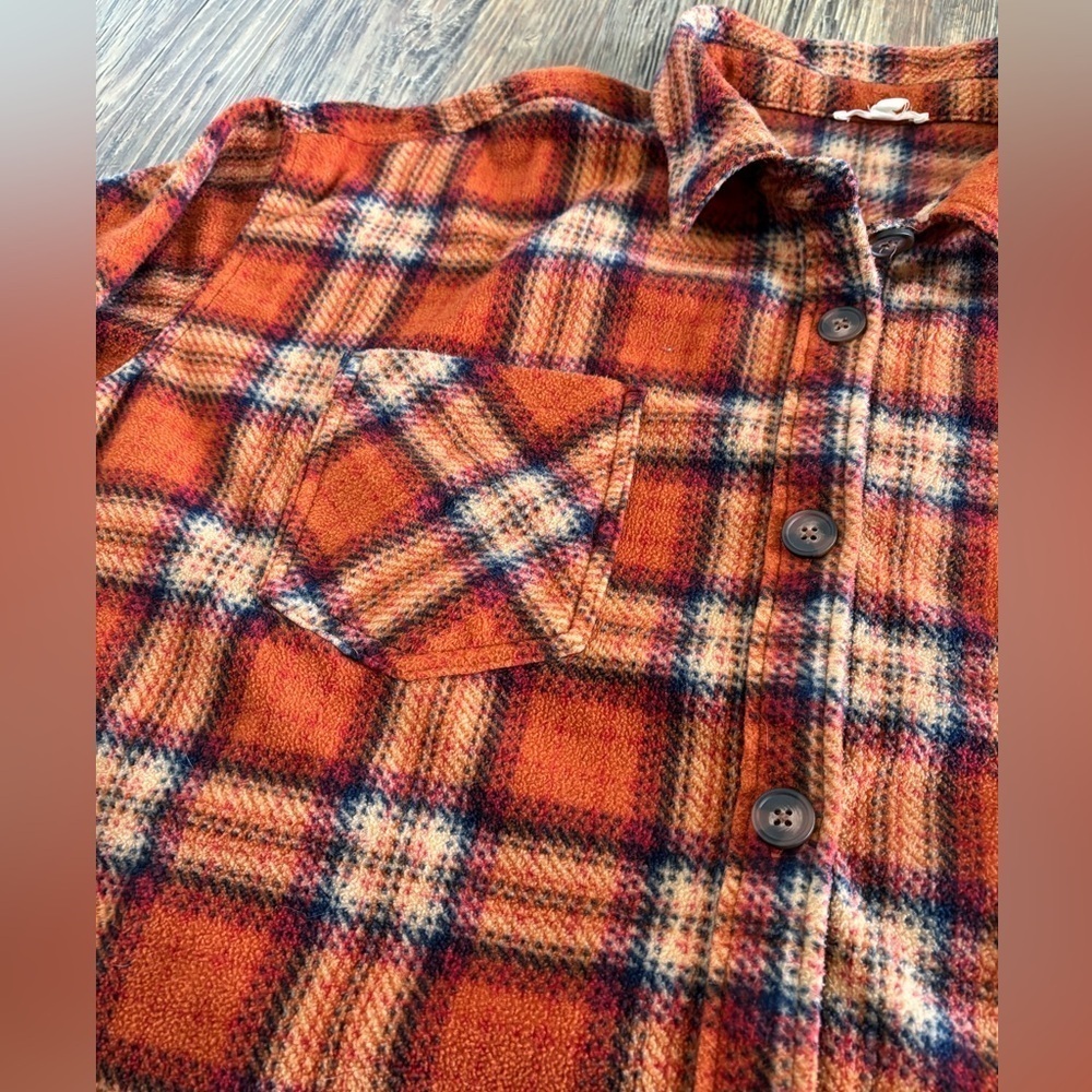 Maurices Wilder Orange Plaid Fleece Shacket Shirt Jacket Size 2X Button Front - Picture 7 of 7